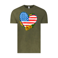 Vintage Olive usa flag heart with sunflower Vintage Tee - HRA Design Shop