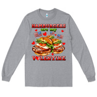 Heather Grey hamburger are my valentine Long Sleeve Tee - AdoDesignShop