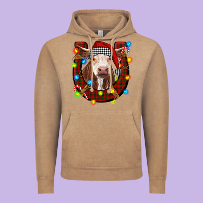 Christmas Horseshoe With Hereford Cow Vintage Hoodie Designed By Ranaportraitstore