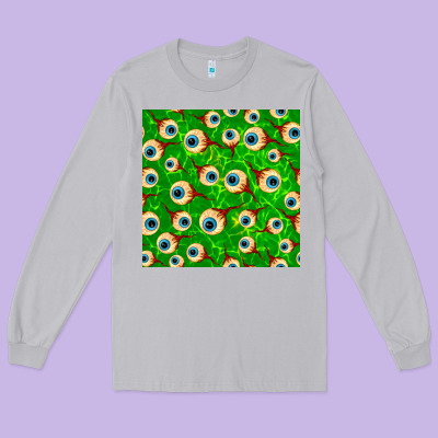 Halloween Eye Balls Seamless Pattern Long Sleeve Tee Designed By Bundleandbundleshop