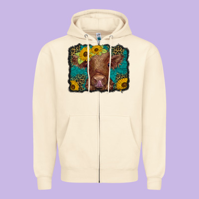 Western Leopard Buffalo Plaid Baby Highland Cow Zipper Hoodie Designed By Barkaloodesign