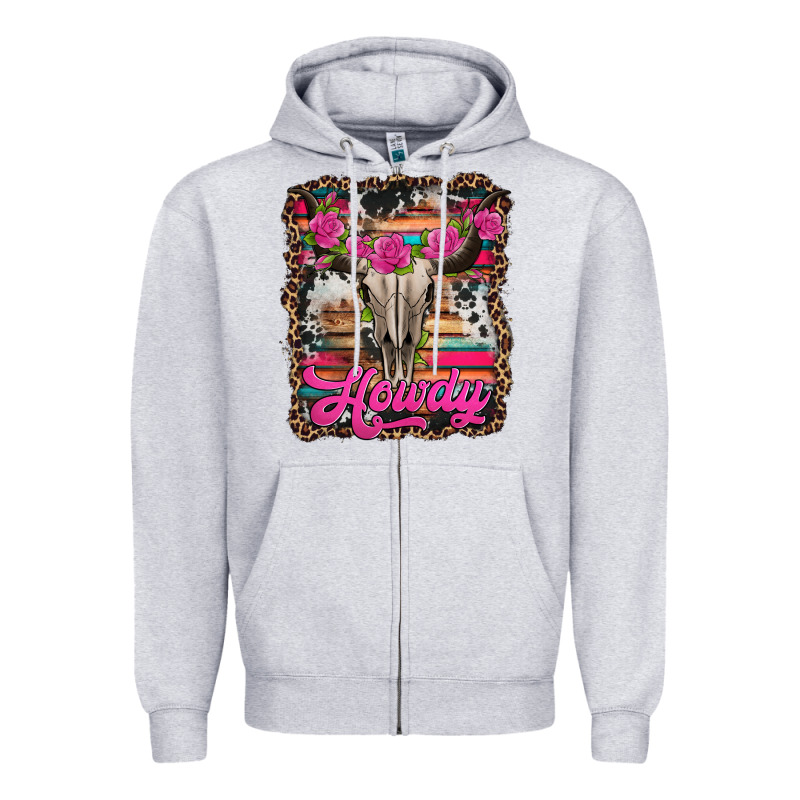 Howdy Valentine's Day Bull Skull Zipper Hoodie by Jasminsmagicworld | Teevron