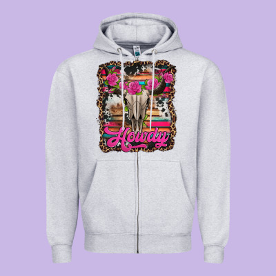 Howdy Valentine's Day Bull Skull Zipper Hoodie Designed By Jasminsmagicworld