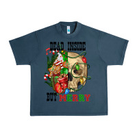 Midnight Navy Dead İnside But Merry Human Skull Urban Heavy Tee - FaDigitalArtStudio
