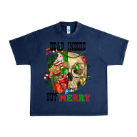 Navy Dead İnside But Merry Human Skull Urban Heavy Tee - FaDigitalArtStudio