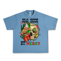Pebble Blue Dead İnside But Merry Human Skull Urban Heavy Tee - FaDigitalArtStudio