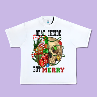 Dead İnside But Merry Human Skull Urban Heavy Tee Designed By Fadigitalartstudio