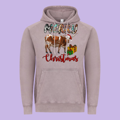 Texas Longhorn Merry Christmas Vintage Hoodie Designed By Ranaportraitstore