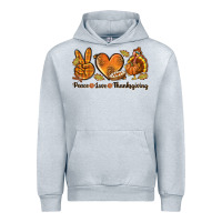 Heather Grey Peace Love Thanksgiving Urban Hoodie - texasbilliewilder