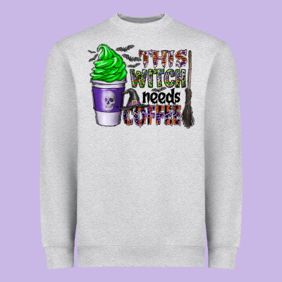 This Witch Needs Coffee Heavyweight Sweatshirt Designed By Cowhidedigitalart