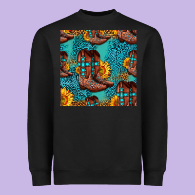 Western Boots Seamless Pattern Heavyweight Sweatshirt Designed By Hra Design Shop