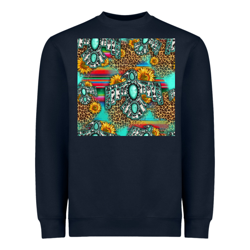 Western Turquoise Thunderbird Seamless Pattern Heavyweight Sweatshirt by HRA Design Shop | Teevron