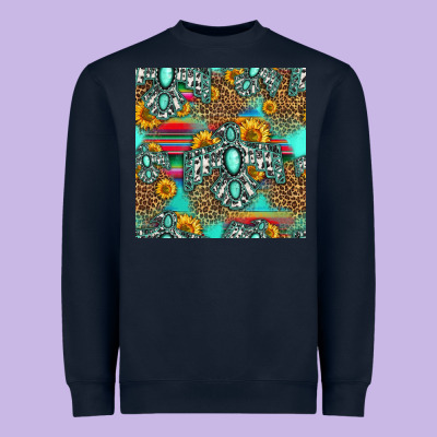 Western Turquoise Thunderbird Seamless Pattern Heavyweight Sweatshirt Designed By Hra Design Shop