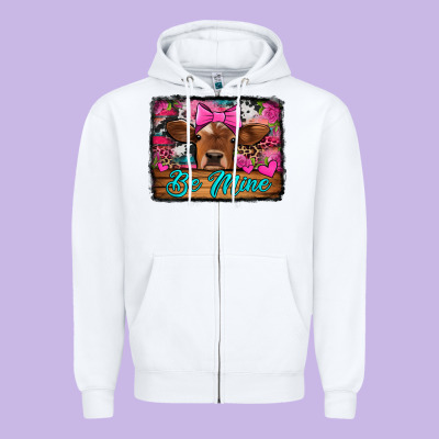 Be Mine Valentine's Day Cow Zipper Hoodie Designed By Jasminsmagicworld