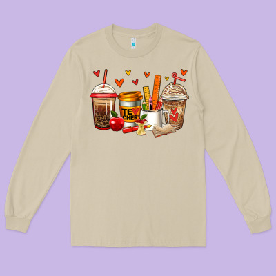 Teacher Coffee Cups Long Sleeve Tee Designed By Jasminsmagicworld