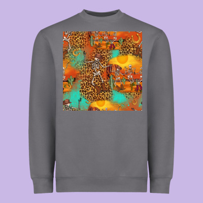 Western Skeleton Seamless Pattern Heavyweight Sweatshirt Designed By Hra Design Shop