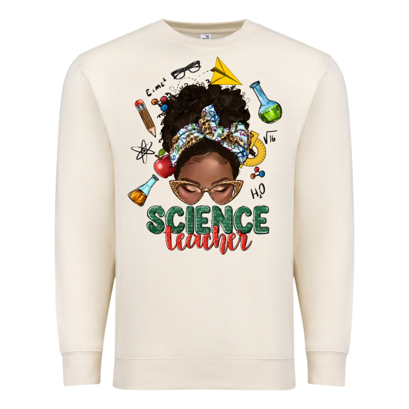 Science Teacher Afro Messy Bun Premium Sweatshirt by NancyCooperArtShop | Teevron