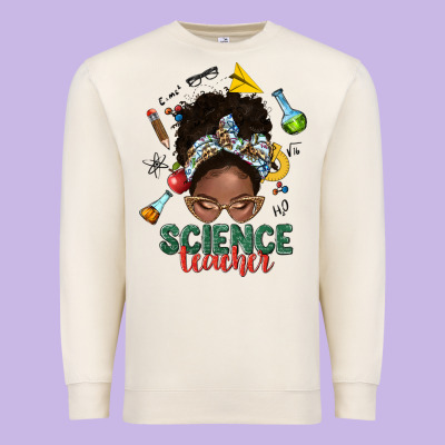 Science Teacher Afro Messy Bun Premium Sweatshirt Designed By Nancycooperartshop