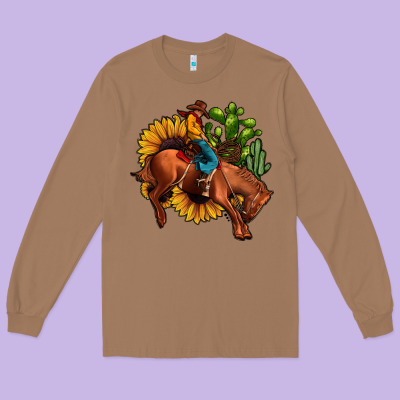 Rodeo Cowboy Sunflower Cactus Long Sleeve Tee Designed By Jahusdesignshop