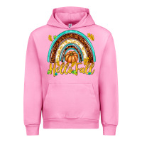 Fuchsia Pink Hello Fall with Rainbow Urban Hoodie - texasbilliewilder