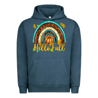 Pigment Midnight Navy Hello Fall with Rainbow Urban Hoodie - texasbilliewilder