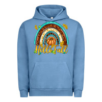 Pigment Pebble Blue Hello Fall with Rainbow Urban Hoodie - texasbilliewilder