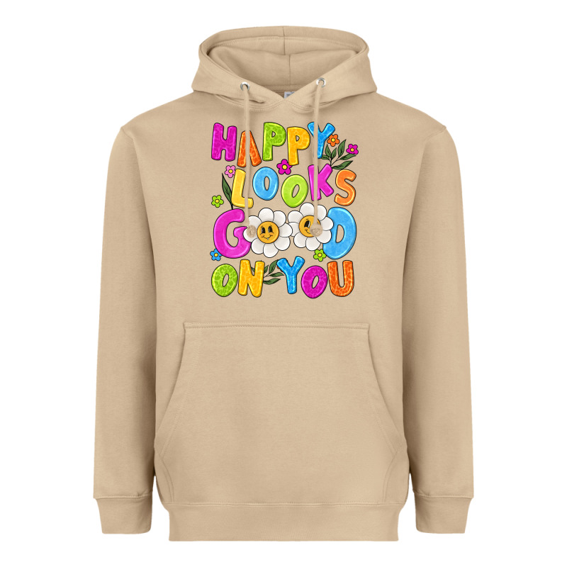 Happy Looks Good On You Heavyweight Hoodie by NancyCooperArtShop | Teevron