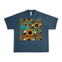 Midnight Navy sunflower cowhide mom seamless pattern Urban Heavy Tee - HRA Design Shop
