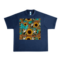 Navy sunflower cowhide mom seamless pattern Urban Heavy Tee - HRA Design Shop