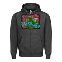 Charcoal Heather stuck on you heart cactus serape leopard background Zipper Hoodie - Jasminsmagicworld