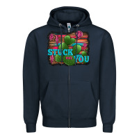 Navy stuck on you heart cactus serape leopard background Zipper Hoodie - Jasminsmagicworld