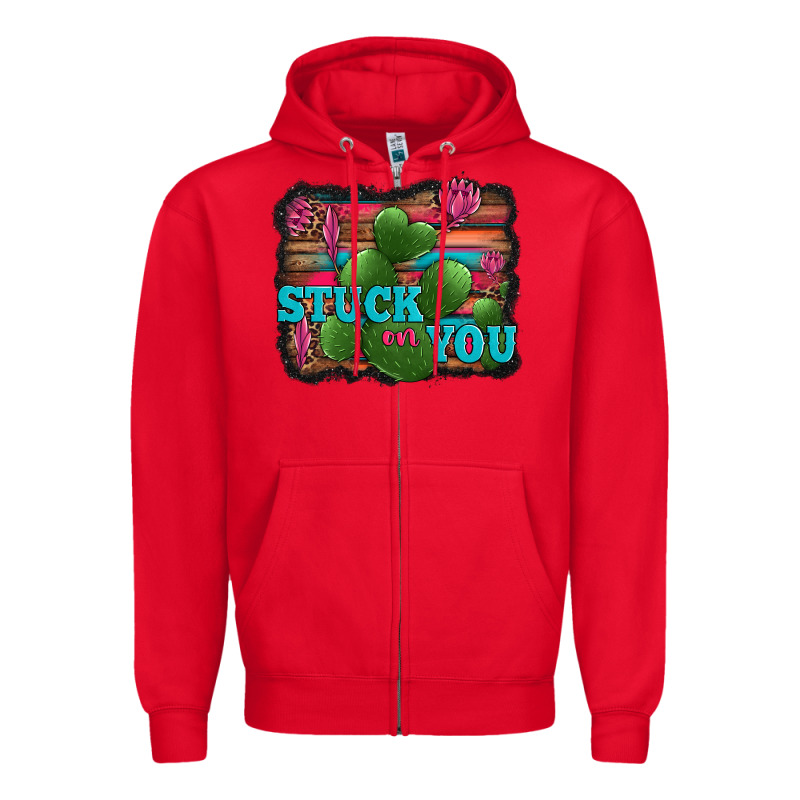 Stuck On You Heart Cactus Serape Leopard Background Zipper Hoodie by Jasminsmagicworld | Teevron