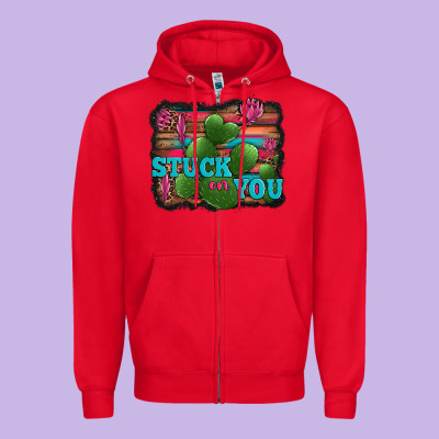 Stuck On You Heart Cactus Serape Leopard Background Zipper Hoodie Designed By Jasminsmagicworld