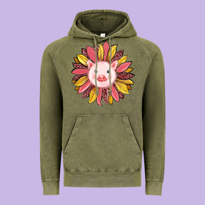 Pig Sunflower Vintage Hoodie Designed By Ranaportraitstore