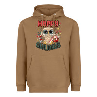 Toasted Coconut happy owlidays Heavyweight Hoodie - MaliasSmallBusiness