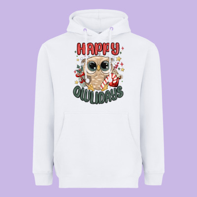 Happy Owlidays Heavyweight Hoodie Designed By Maliassmallbusiness