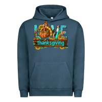 Pigment Midnight Navy Love Thanksgiving with Turkey Urban Hoodie - texasbilliewilder