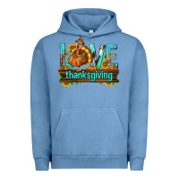 Pigment Pebble Blue Love Thanksgiving with Turkey Urban Hoodie - texasbilliewilder