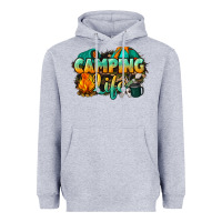 Heather Grey camping life Heavyweight Hoodie - NancyCooperArtShop