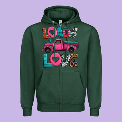 Loads Of Love Valentine's Day Truck Zipper Hoodie Designed By Jasminsmagicworld