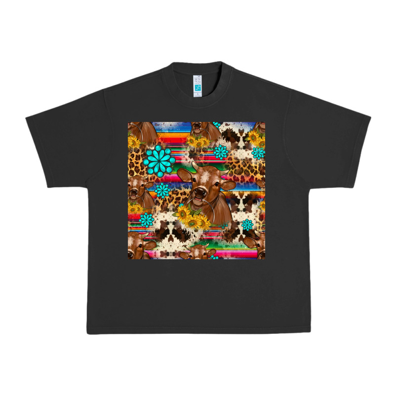 Western Sunflower Bucket Cow Seamless Pattern Urban Heavy Tee by HRA Design Shop | Teevron
