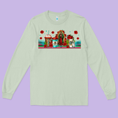 Lady Of Guadalupe Coffee Cups Libbey Glass Long Sleeve Tee Designed By Jasminsmagicworld