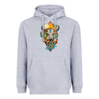 Heather Grey free spirit bull skull Heavyweight Hoodie - MaliasSmallBusiness