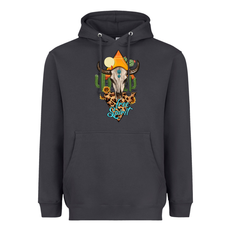 Free Spirit Bull Skull Heavyweight Hoodie by MaliasSmallBusiness | Teevron