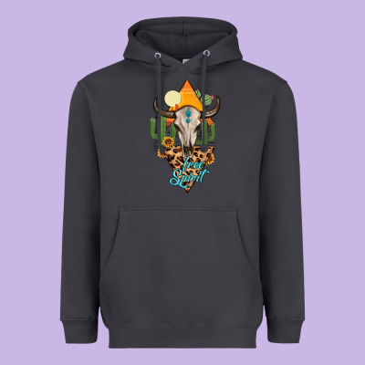 Free Spirit Bull Skull Heavyweight Hoodie Designed By Maliassmallbusiness