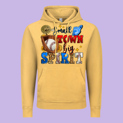 Small Town Big Spirit Baseball Vintage Hoodie Designed By Zillion Design Studio