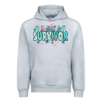 Heather Grey I am a survivor teal ribbon Ovarian Cancer Urban Hoodie - NancyCooperArtShop