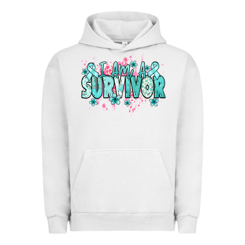 I Am A Survivor Teal Ribbon Ovarian Cancer Urban Hoodie by NancyCooperArtShop | Teevron