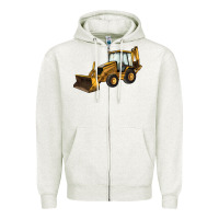 Oatmeal Heather Backhoe Loader Truck Zipper Hoodie - LillyAllenDesigns