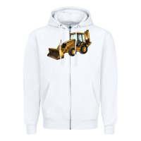 White Backhoe Loader Truck Zipper Hoodie - LillyAllenDesigns